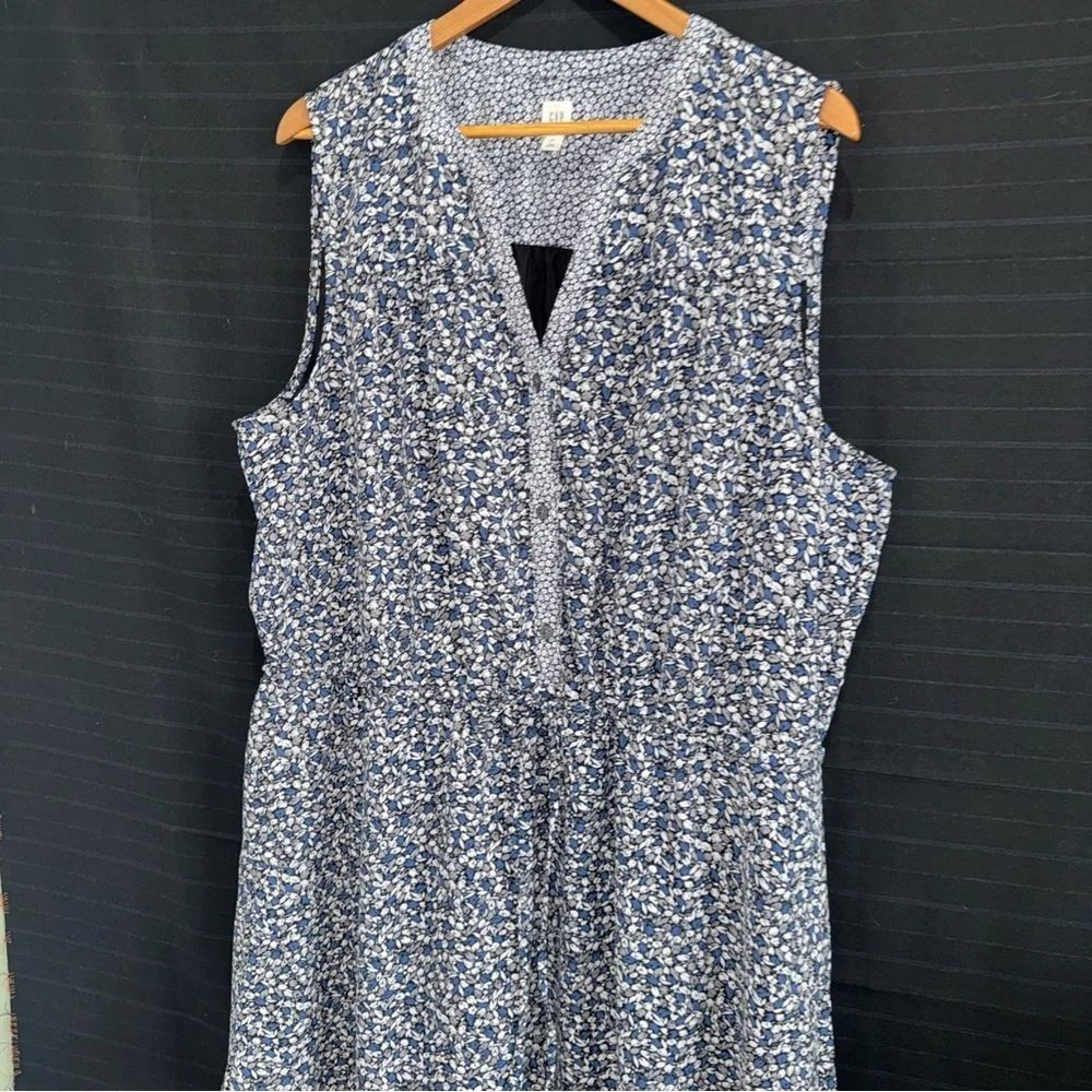 Gap womens blue floral sleeveless drawstring waist dress v neck size XXL - Picture 2 of 11